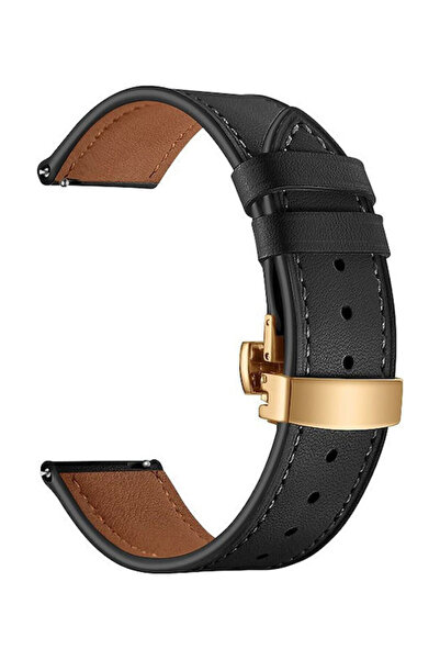 OEM Λουράκι Apple Watch 38 40 41mm Δερμάτινο Κλασικό με Πόρπη Μαύρο + Χρυσή Π...