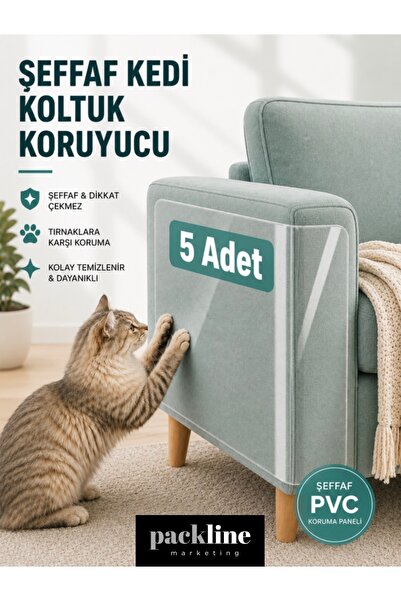 Packline Marketing 5 ADET Kedi Koltuk Tırmalama Koruyucu Şeffaf Yapışkanlı Mo...