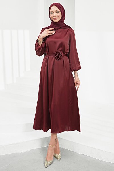 İmajButik Rochie de seară din satin, cu mâneci bufante și centură cu detalii ...