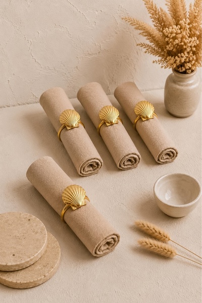 Kitchen Life 4-Piece Oyster Metal Gold Napkin Ring-Napkin Ring Napkin Holder