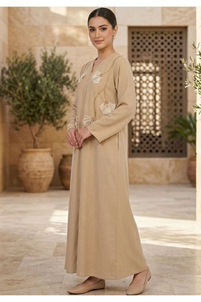 Muchmy Premium Nida Floral Handwork Dantel Abaya Modest Women’s Wear Arabic Muslim Button Closure Abaya