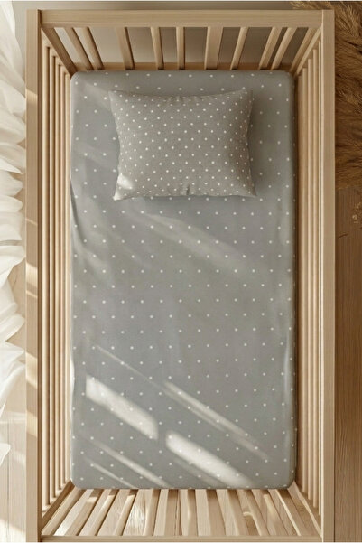 pistore Cotton Ranforce Elastic Sheet Set - Gray White Polka Dot Patterned Pa...