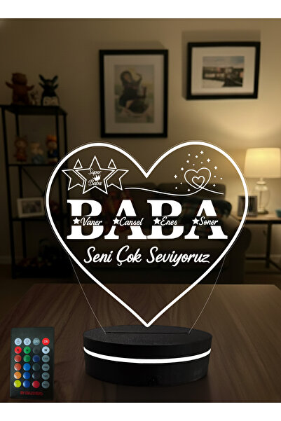 Eymi Design Kişiye Özel Babalar Günü Hediyesi İsimli 3D LED Gece Lambası RGB ...