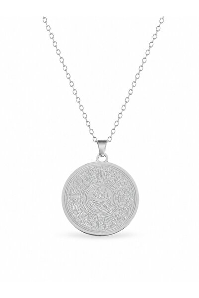 serelya 316L Steel Silver Color Ayetel Kürsi Written Necklace