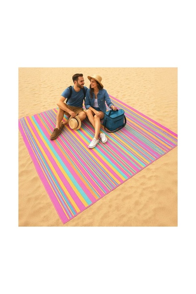 OEM Double Bag Beach Mat, Colorful with Striped, 180 x 180 cm