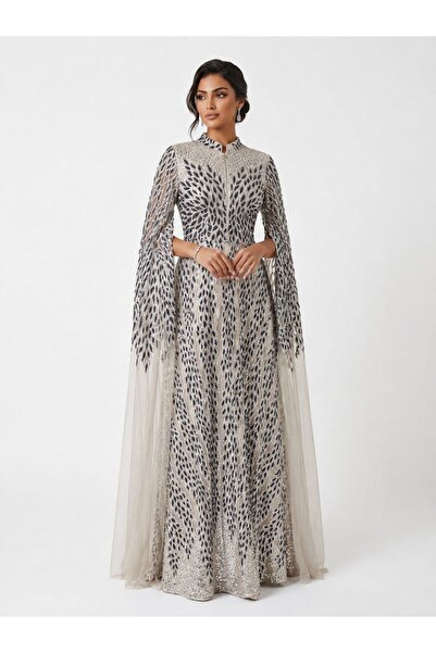 sea gulf Full Beading and Sequined Evening Gown with Long Sleeves and Lulu Rh...