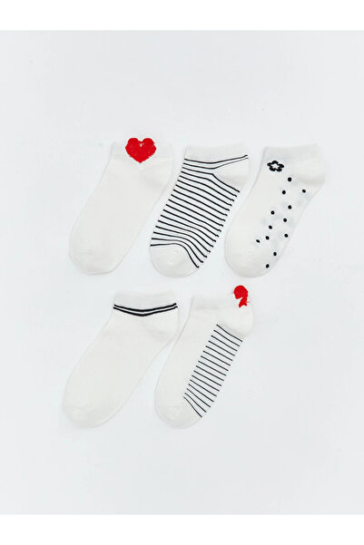 LC Waikiki Ecru Patterned Women's Booties Socks 5-Piece