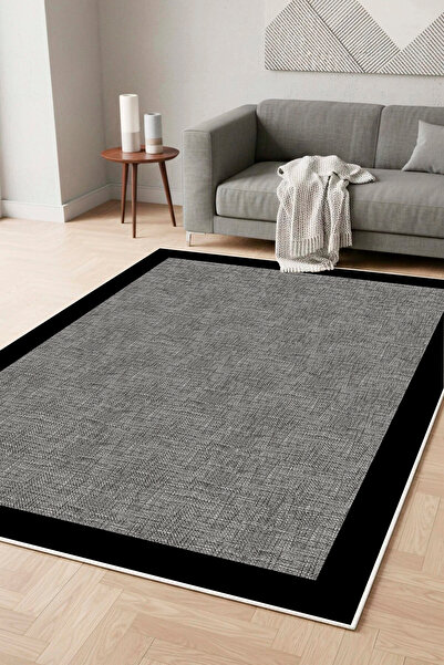Bordürlü Jüt Sisal Görünümlü Dijital Baskılı Yıkanabilir Kaymaz Taban Modern Salon Halısı Yolluk