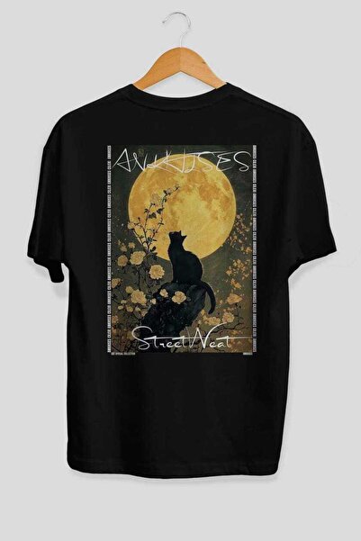 Ankhises 90 Cats for the Sake of Cat Love Printed Black Oversize T-Shirt 100%...