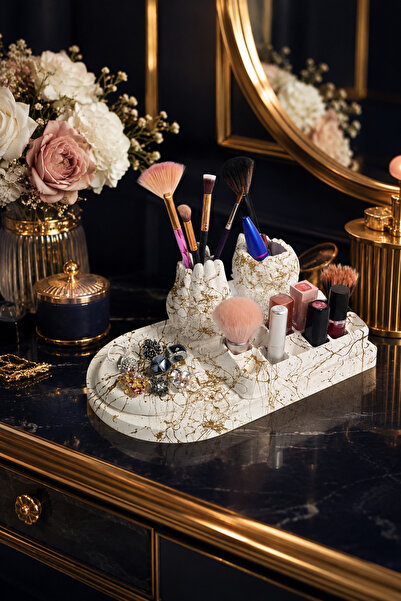 betonmall Decorative Vanity Table Organizer - 5-Piece Concrete Jewelry and Ma...