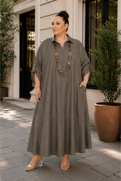 DARKWIN Plus Size Shirt Collar Half Placket Neck Accessory Maxi Length Women'...
