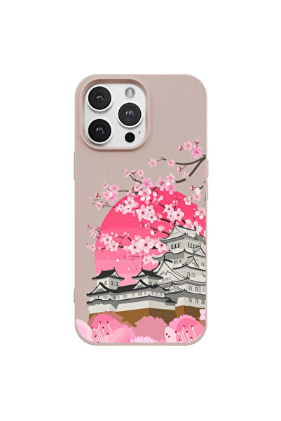 Casen iPhone 16 Pro Max Pudra Lansman Sakura Renkli Silikon Kılıfı