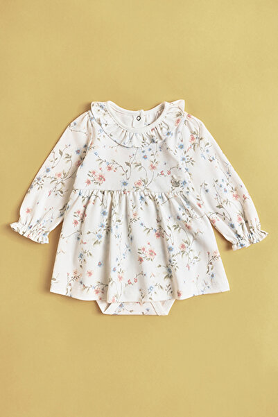 R&B Printed Bodysuit Dress with Crew Neck and Long Sleeves