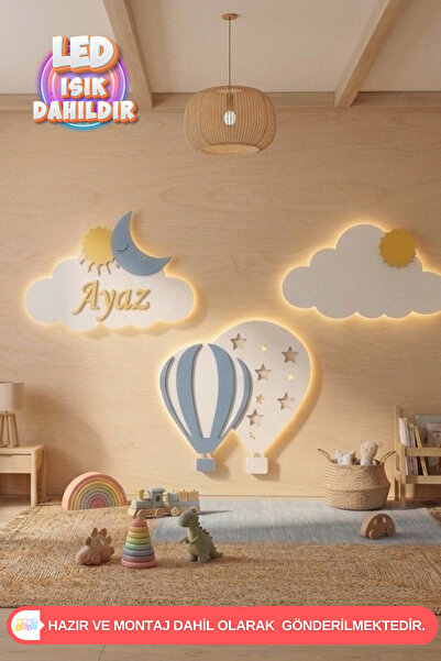 UmayBabyDekor 3’lü set 2 ‘Bulut 1’Balon Kişiye Özel Led Işık Gece Lambası Çoc...