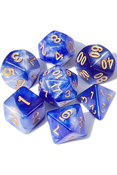Arabest 7-Piece Polyhedral Dice Set for D&D, Acrylic Blue White Swirl RPG Dic...