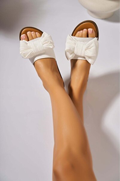 Joana Kambry White Textile Slides - Size 35