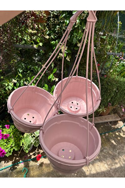 Birtutamrenk Pudra Pembe 3lü Askılı Saksı 3,5litre