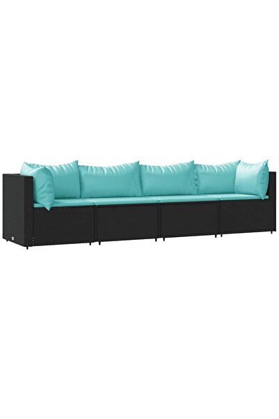 vidaxl Set mobilier relaxare grădină 4 piese cu perne poliratan negru