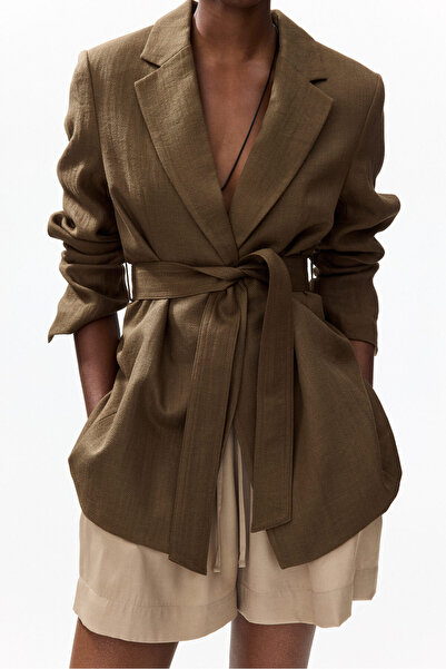 H&M Kuşaklı Tekstüre Dokuma Blazer