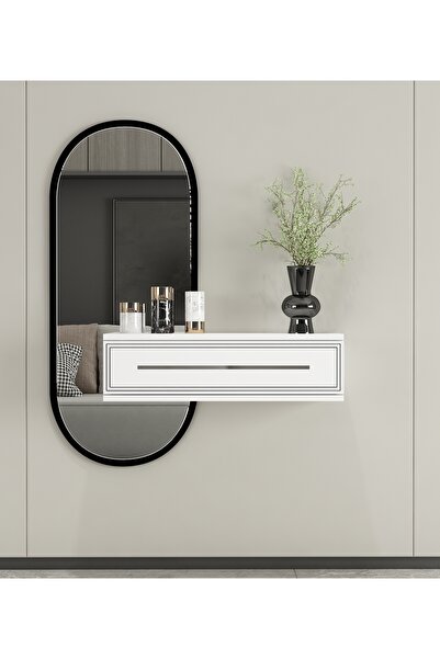 morepp Glow 70cm Duvara Monte Kapaklı Raflı Modern Dresuar Beyaz-Gümüş