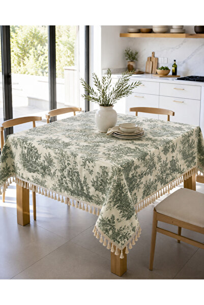 Luxoras Home Fransız Köylü Desenli Püsküllü Duck Kumaş Masa Örtüsü