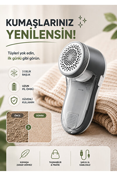 Merwish Şarjlı Tüy Toplayıcı Kumaş Temizleyici Tiftik Giderici 9000 RPM 3 Del...