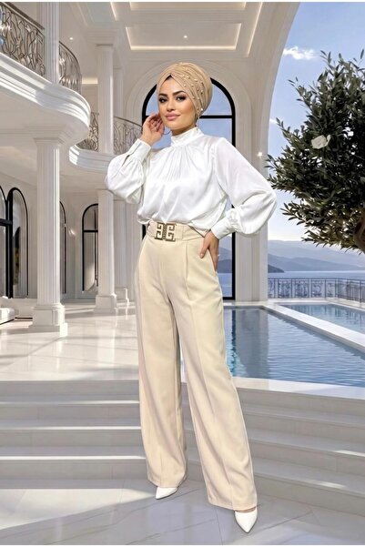 Moda Nurhan Bej Kemerli Pantolon