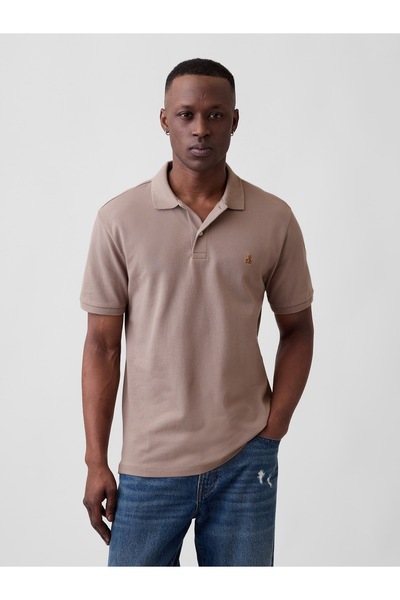 GAP Erkek Kahverengi Stretch Pique Polo Yaka T-Shirt