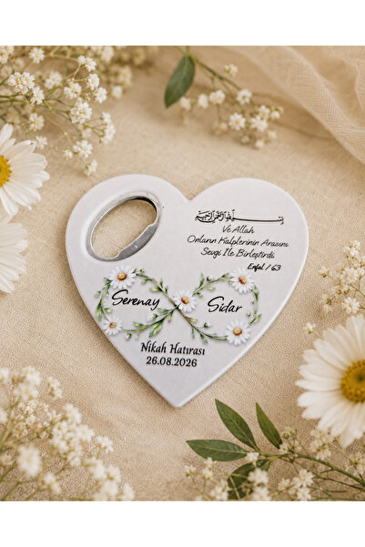 Deryalar Dijital 20 Adet Kişiye Özel Baskılı Kalp Şişe Açacaklı Magnet Nikah ...