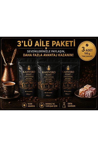 Türk Kahvesi 100 Gr %100 Arabica Orta Kavrum Bol Köpüklü Yoğun Aromalı 3'lü Paket 3x100 g
