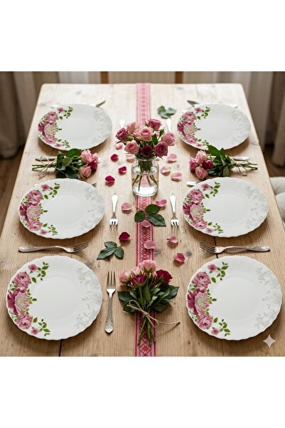 OPAL Top Bottom Set of 6 "Peony" Dinner Plates – 25 cm