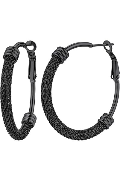 PROSTEEL Cercei tip cerc mari, negri, 40mm, din oțel inoxidabil (Cutie cadou)