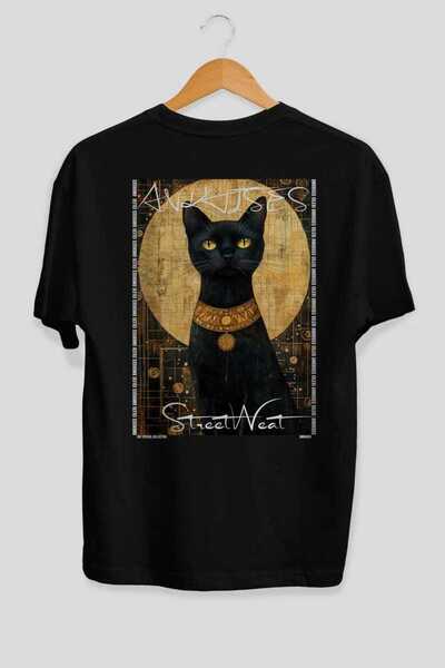 Ankhises 75 Cats for the Sake of Cats Printed Black Oversize T-Shirt 100% Cot...