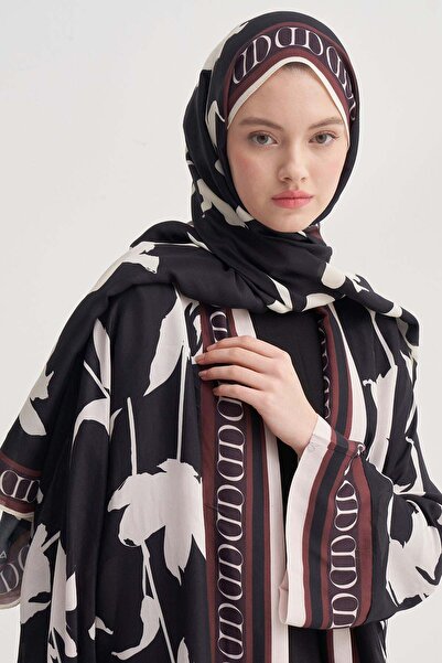carell Azelina Siyah Monogram Floş Şal