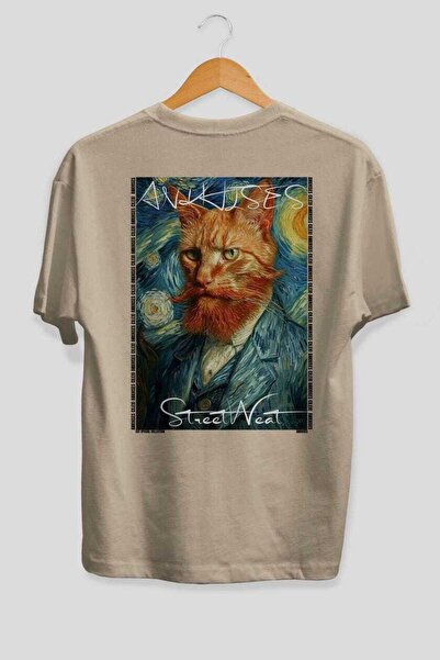 Ankhises Μπλουζάκι  "For the Love of Cats " με στάμπα 54 γατών, μπεζ, oversiz...