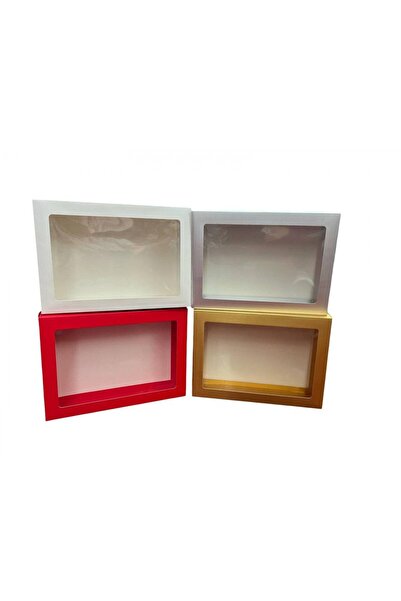 OEM Cutie Cadou Carton Cu Fereastra Acetofan 35x25x8cm 12/set Argintiu