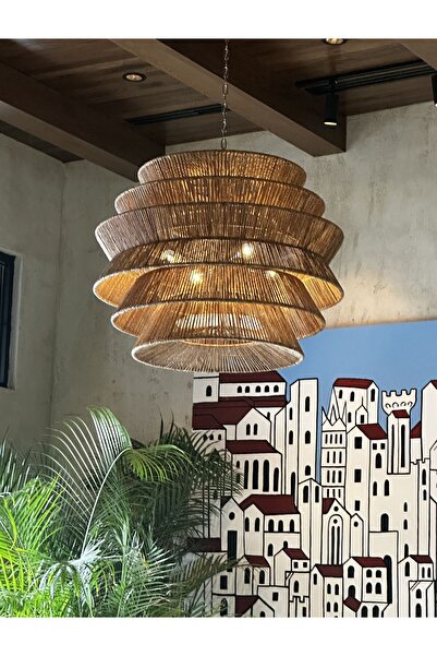 NYLife Luxury Layered Grand 60 cm Çap Hasır Jüt Avize | El Yapımı Bohem Sarkı...