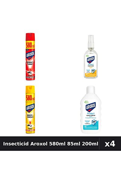 Aroxol Set 4 Insecticid și Repelent - Spray 580ml, Loțiune 85ml și 200ml - Pr...