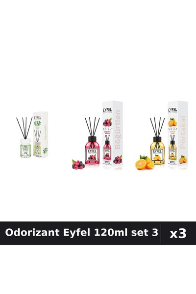 Eyfel Set 3 Odorizant Camera Betisoare 120ml - Iasomie, Fructe Padure, Portocala