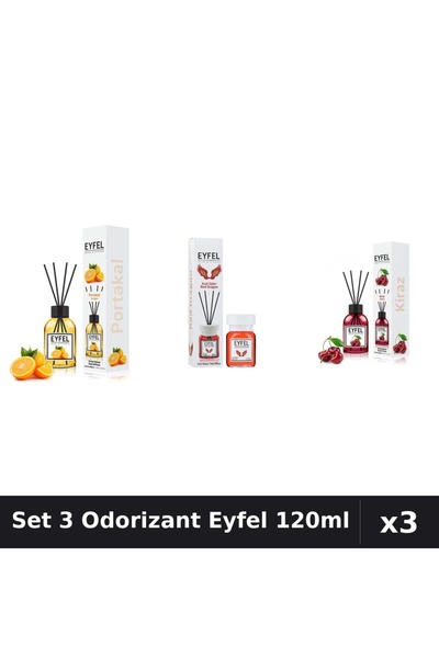 Eyfel Set 3 Odorizante Camera Betisoare, Cirese, Portocala, Red Dragon, 120 ml