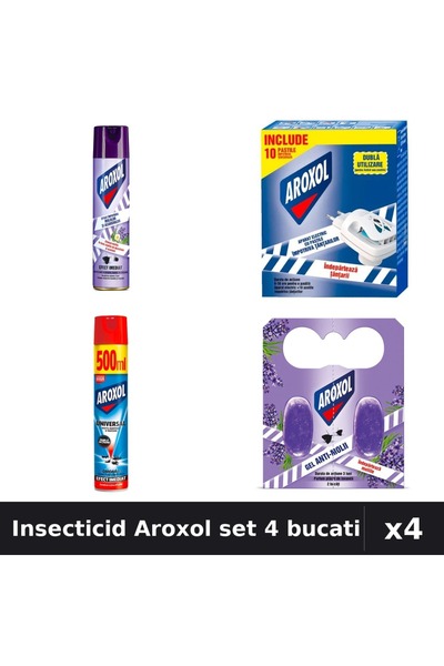 Aroxol Set 4 Insecticid - Spray 250ml, 500ml, Pastile Anti-Insecte - Protecti...