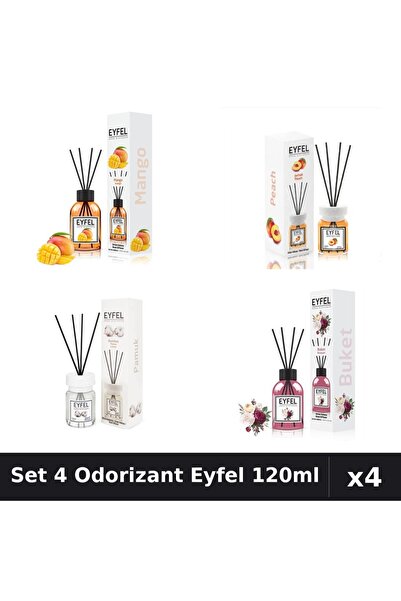 Eyfel Set 4 Odorizante Camera Betisoare, Bouquet, Bumbac, Mango, Piersica, 12...