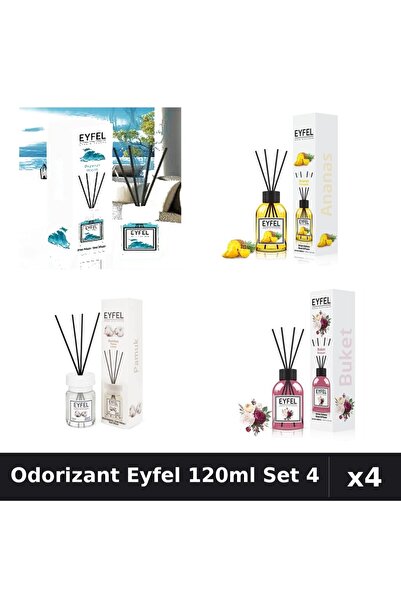 Eyfel Set 4 Odorizant Camera Betisoare 120ml - Ocean, Ananas, Bumbac, Bouquet