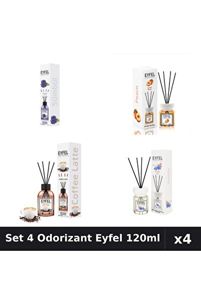 Eyfel Set 4 Odorizante Camera Betisoare, Cafea, Orhidee, Piersica, Zambile, 1...