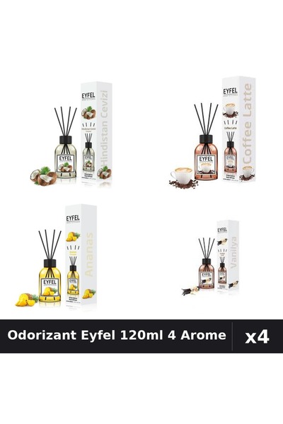 Eyfel Set 4 Odorizant Camera Betisoare 120ml - Nuca Cocos, Cafea, Ananas, Van...