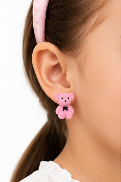 MakeWell Pink Plush Teddy Bear Earrings Soft Textured Women's Earrings with C...