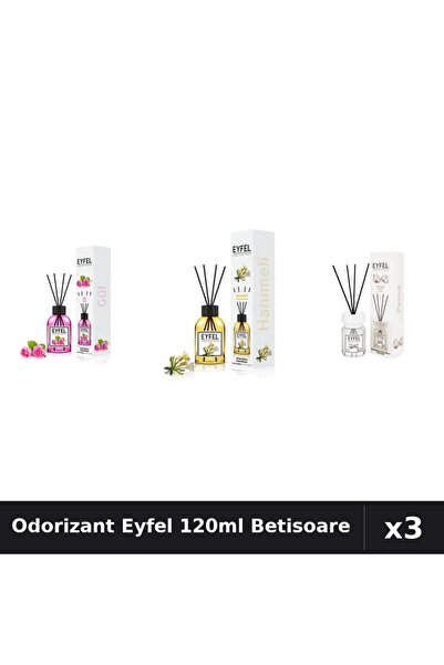 Eyfel Set 3 Odorizant Camera Betisoare 120ml - Trandafir, Mana Maicii Domnulu...