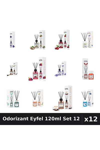 Eyfel Set 12 Odorizant Cameră Betișoare 120ml - 12 Arome Asortate, Parfum Intens
