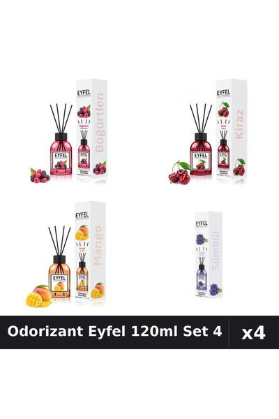 Eyfel Set 4 Odorizant Cameră cu Betisoare 120ml - Fructe, Cireșe, Mango, Zambile