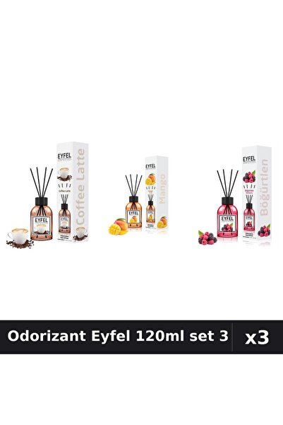 Eyfel Set 3 Odorizant Camera Betisoare 120ml - Cafea, Mango, Fructe Pădure